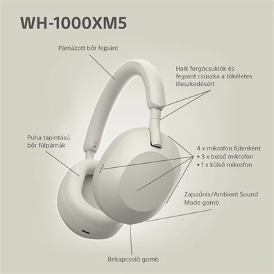 Sony WH-1000XM5 Bluetooth platina ezüst fejhallgató