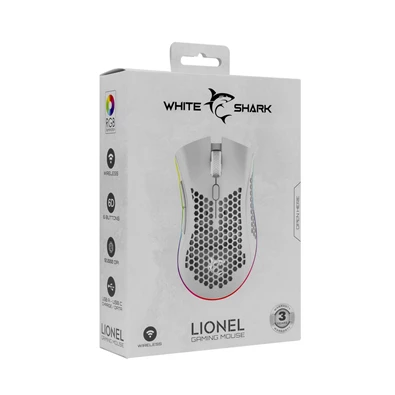 White Shark LIONEL WGM-5012W vezeték nélküli fehér gamer egér